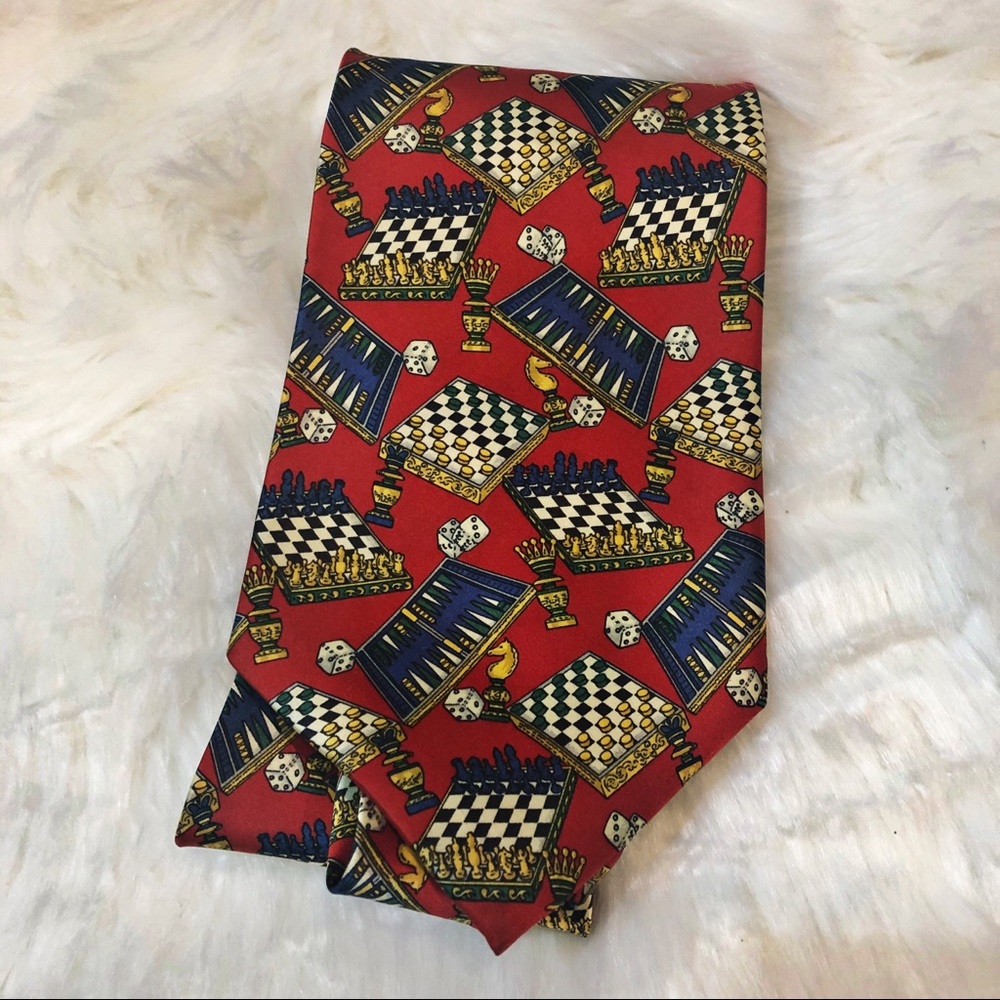 Oscar de la Renta Chess Theme 100% Silk Tie